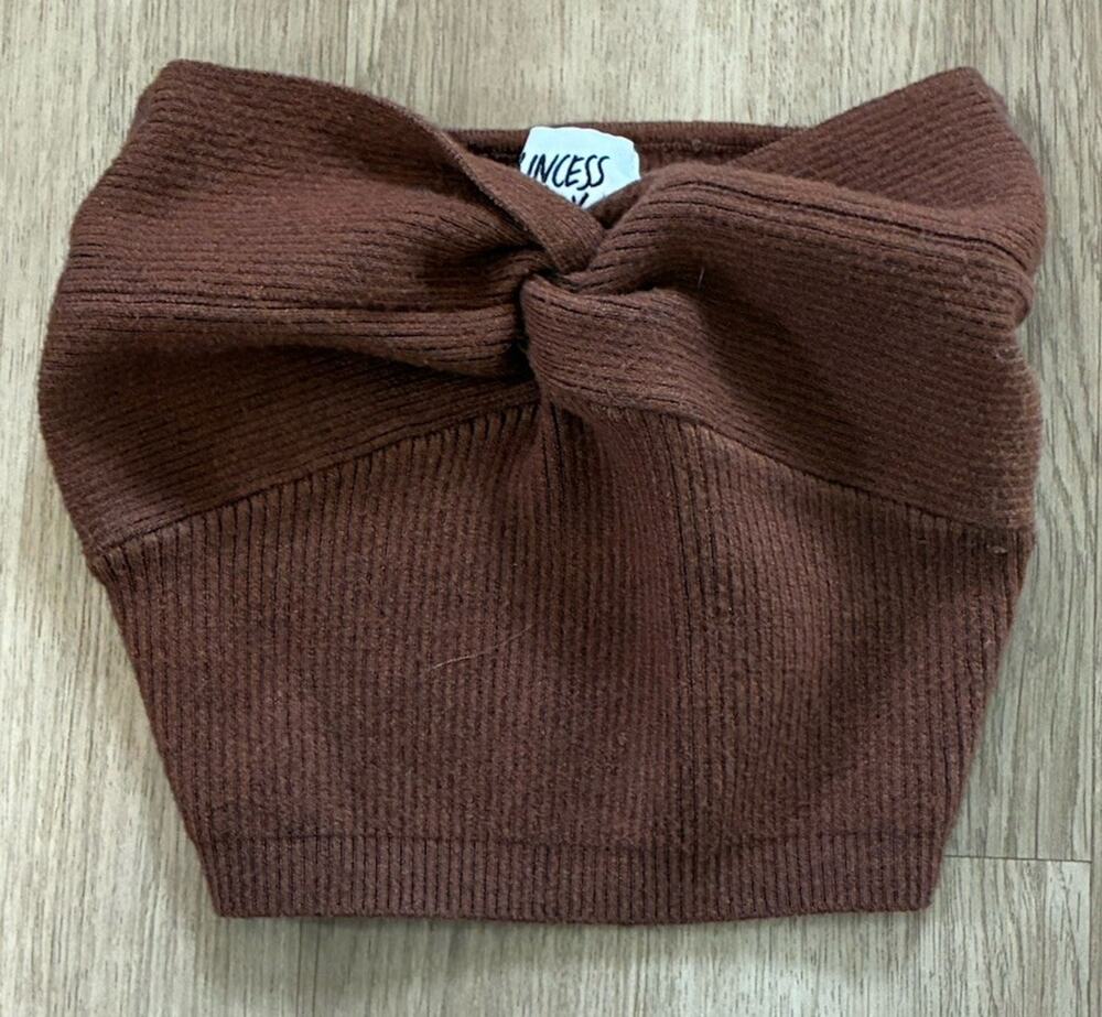 Princess Polly brown ribbed knit tube top With front twist detail Size XS/S